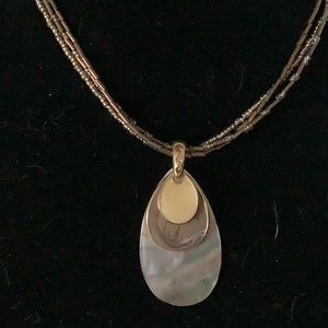 KC 16” Bead Necklace with 2” Abalone Teardrop Pendant